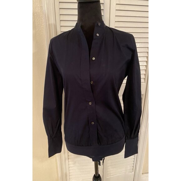 NWOT J. Crew Navy Blue Button Down Front Long Sleeve Blouse Bodysuit Size 2 - Picture 1 of 8